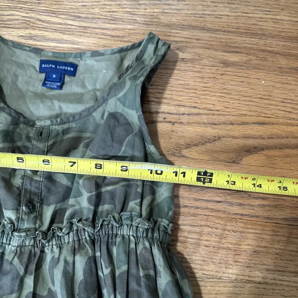VTG Ralph Lauren Camo Tired Dress Girls Sz 8 Green Cotton Cottagecore